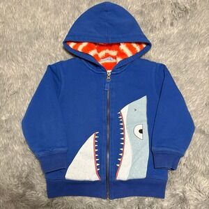 Mini Boden Shaggy Lined Shark Zip Up Jacket Blue Orange Toddler Boys 3-4Y